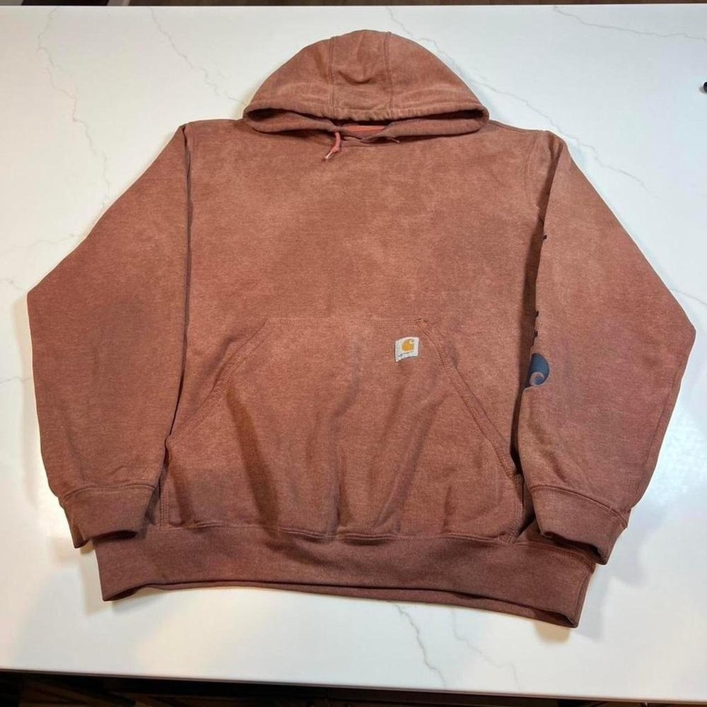 Carhartt Hoodie Mens Large Original Fit Sleeve Logo baggy Clay Pullover